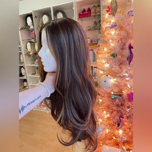 New lace front brunette wig blonde highlights